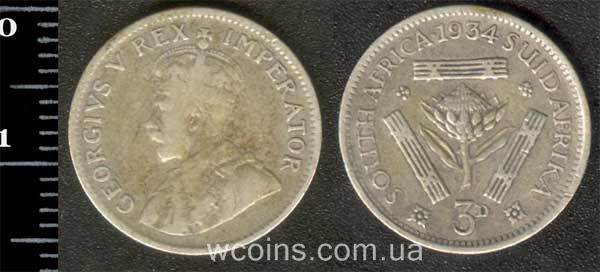 Монета ЮАР 3 пенса 1934