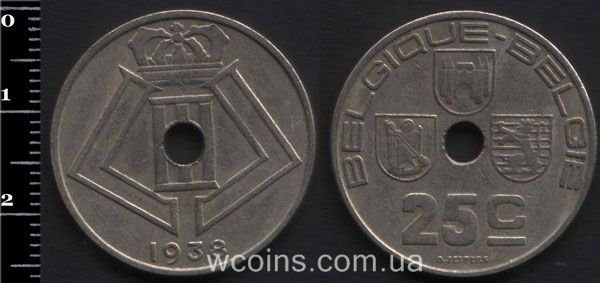 Монета Бельгия 25 сантимов 1938