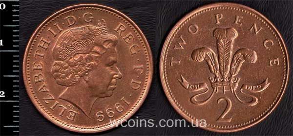 Монета Великобритания 2 пенса 1999