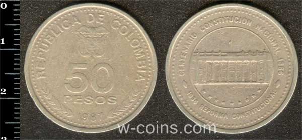 Монета Колумбия 50 песо 1987