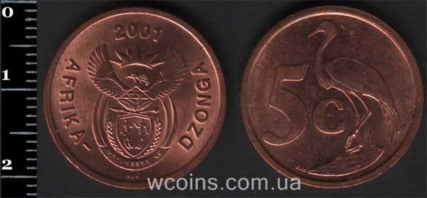 Монета ЮАР 5 центов 2001