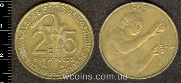 Монета Западно-Африканские Государства 25 франков 1999