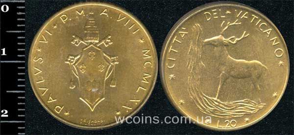 Монета Ватикан 20 лир 1970