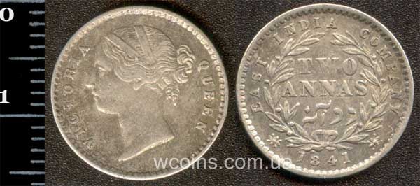 Монета Индия 2 анны 1841