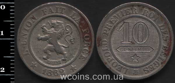 Монета Бельгия 10 сантимов 1862