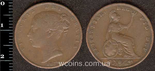 Монета Великобритания фартинг 1839