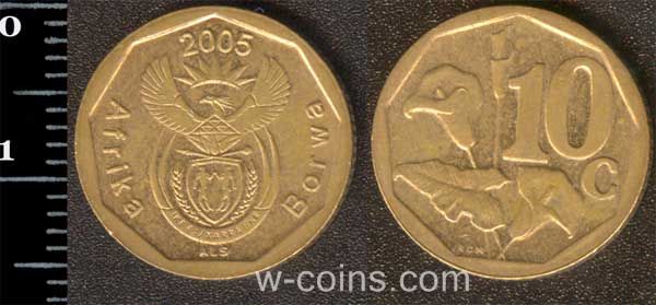 Монета ЮАР 10 центов 2005