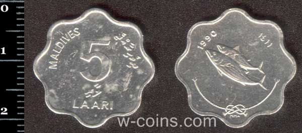 Монета Мальдивы 5 лаари 1990