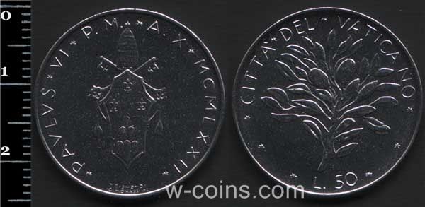 Монета Ватикан 50 лир 1972