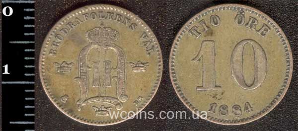 Монета Швеция 10 эре 1884