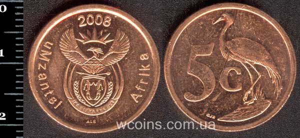 Монета ЮАР 5 центов 2008