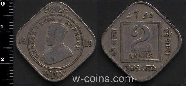 Монета Индия 2 анны 1919