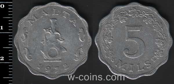 Монета Мальта 5 милс 1972