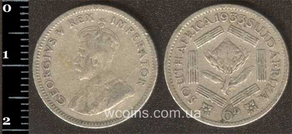 Монета ЮАР 6 пенсов 1933