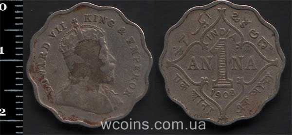 Монета Индия 1 анна 1908