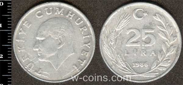 Монета Турция 25 лир 1986