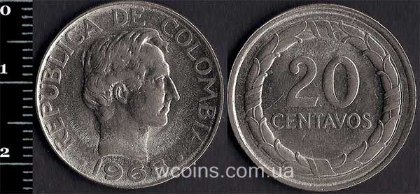 Монета Колумбия 20 сентаво 1968