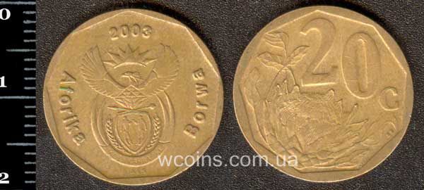 Монета ЮАР 20 центов 2003