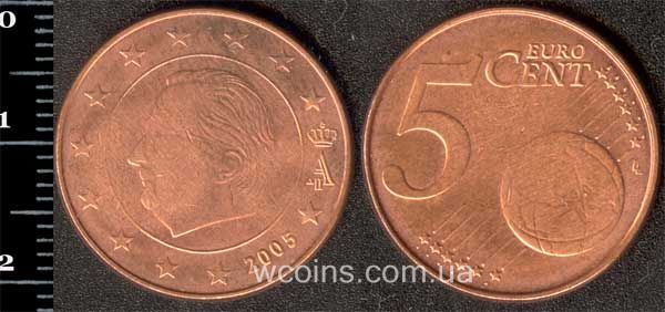 Монета Бельгия 5 евро центов 2005