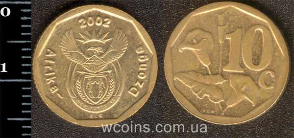 Монета ЮАР 10 центов 2002