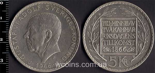 Монета Швеция 5 крон 1966
