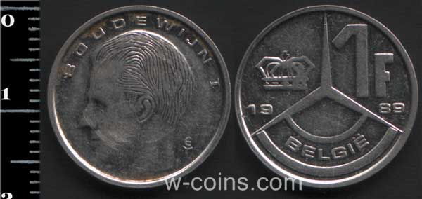 Монета Бельгия 1 франк 1989