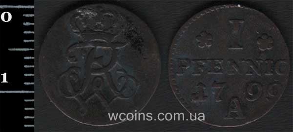 Монета Пруссия 1 пфенниг 1799