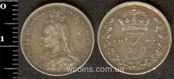 Монета Великобритания 3 пенса 1887