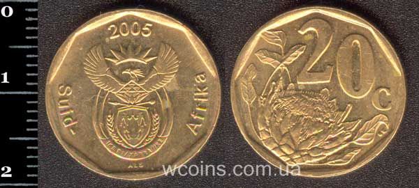 Монета ЮАР 20 центов 2005
