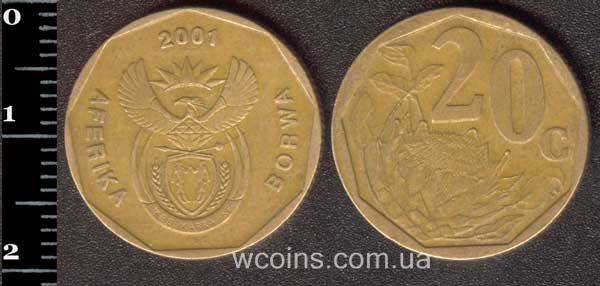 Монета ЮАР 20 центов 2001