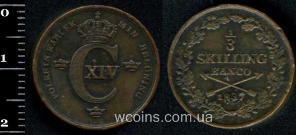 Монета Швеция 1/3 скиллинг 1837