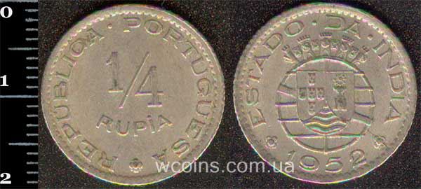 Монета Индия 1/4 рупий 1952