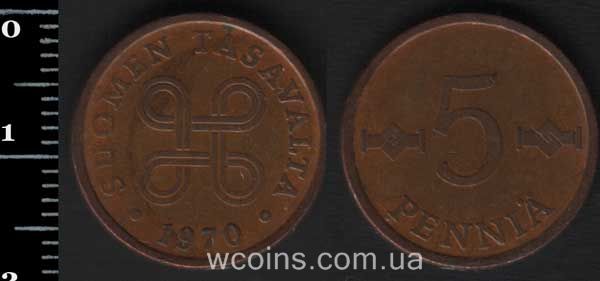 Монета Финляндия 5 пенсов 1970