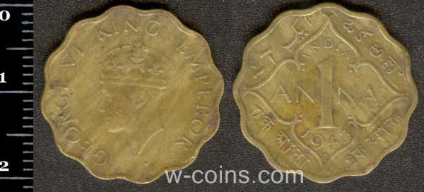 Монета Индия 1 анна 1943