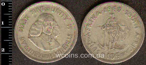 Монета ЮАР 10 центов 1963