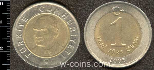 Монета Турция 1 новая лира 2005