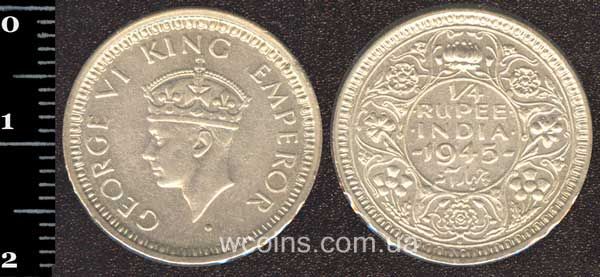 Монета Индия 1/4 рупий 1945
