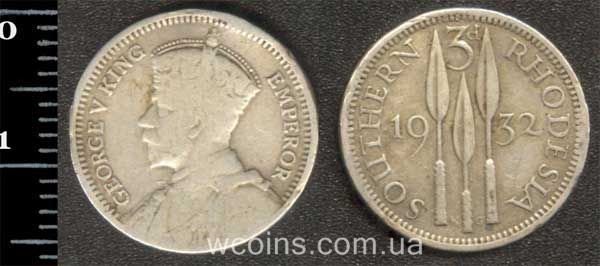 Монета Зимбабве 3 пенса 1932