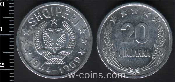 Монета Албания 20 киндарок 1969