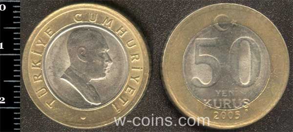 Монета Турция 50 новых куруш 2005