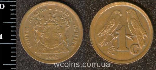 Монета ЮАР 1 цент 1992