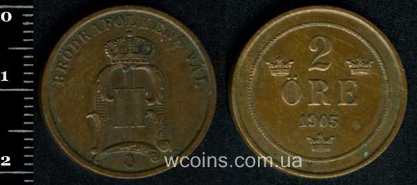 Монета Швеция 2 эре 1905