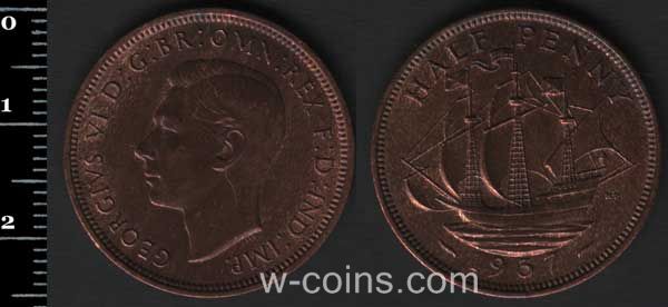 Монета Великобритания 1/2 пенни 1937