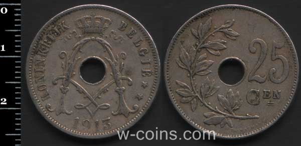 Монета Бельгия 25 сантимов 1913