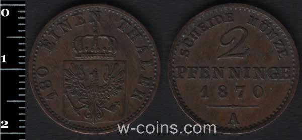 Монета Пруссия 2 пфеннига 1870