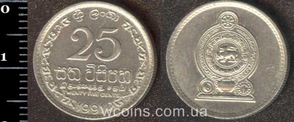 Монета Шри Ланка 25 центов 1991