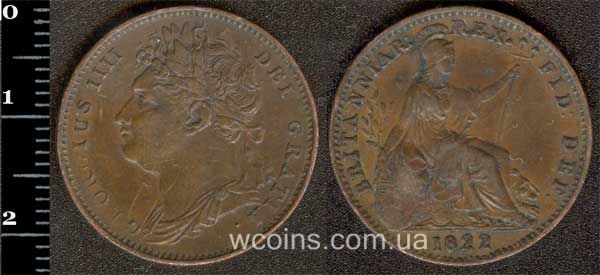 Монета Великобритания фартинг 1822