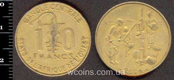 Монета Западно-Африканские Государства 10 франков 2004