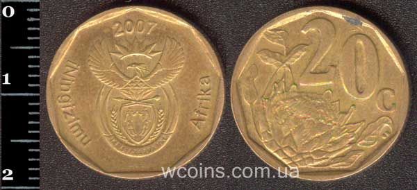 Монета ЮАР 20 центов 2007