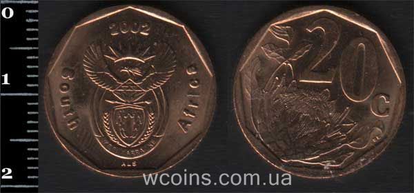 Монета ЮАР 20 центов 2002